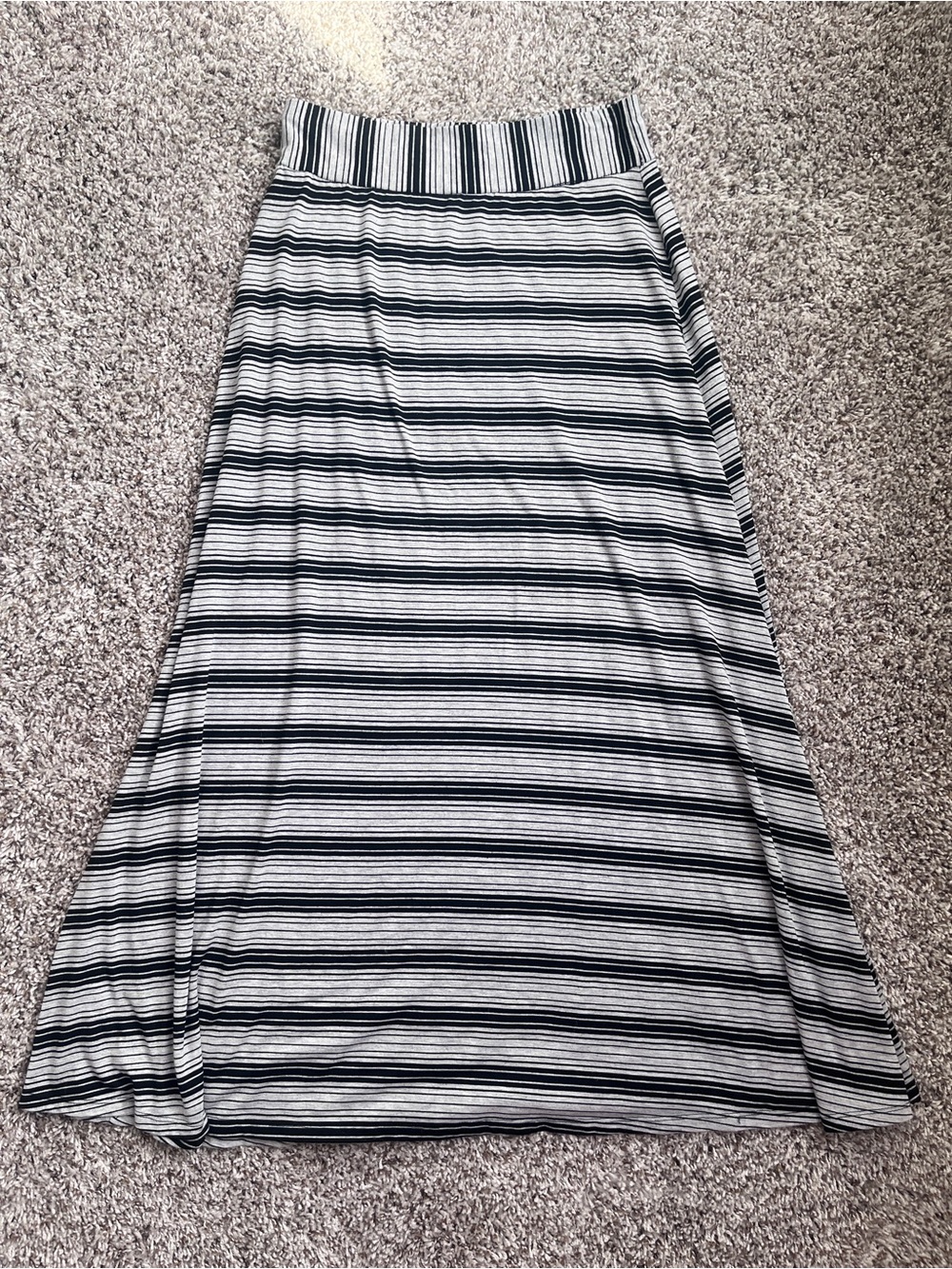 Striped Black and Gray Maxi Skirt - Women's Casual A-Line